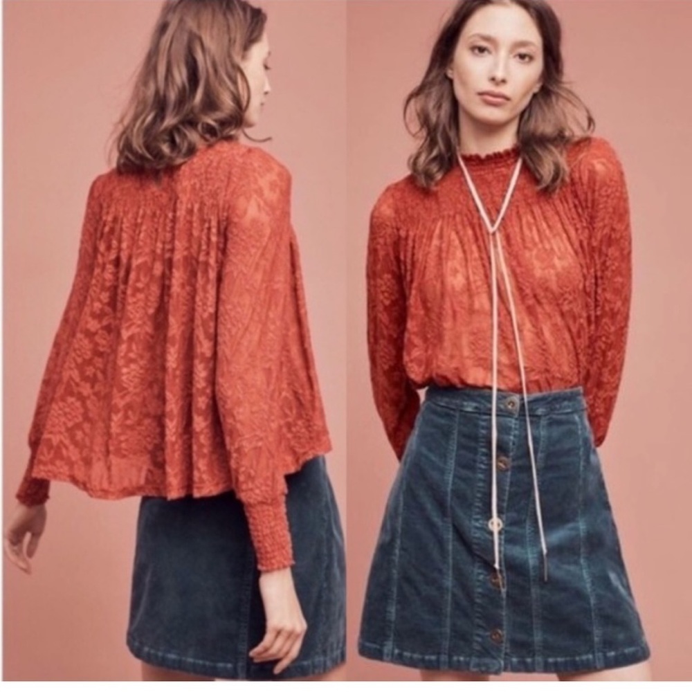 Anthropologie Rust Lace Blouse